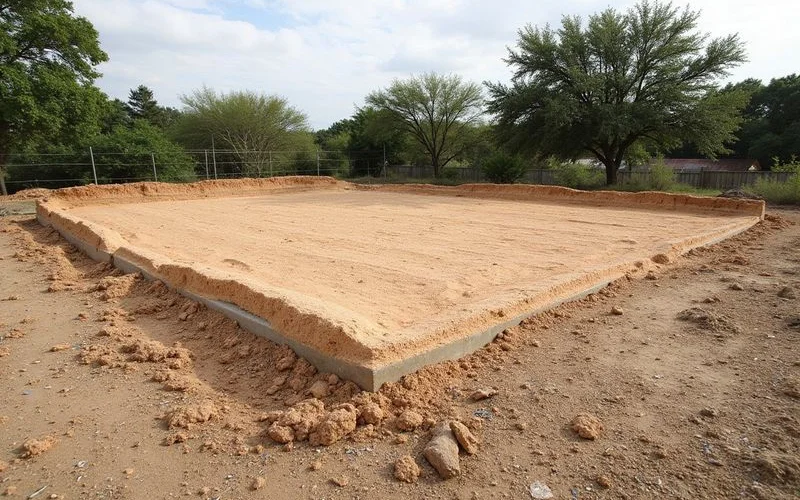 Cleared and graded building pad after complete root removal ready for foundation work in Austin Texas